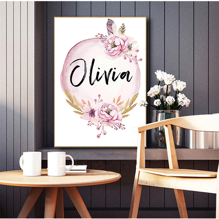 

Nursery Prints Wall Art Kids Room Decor Custom Girl Name Baby Poster Peony Pictures Flowers Canvas Painting Wall Decor