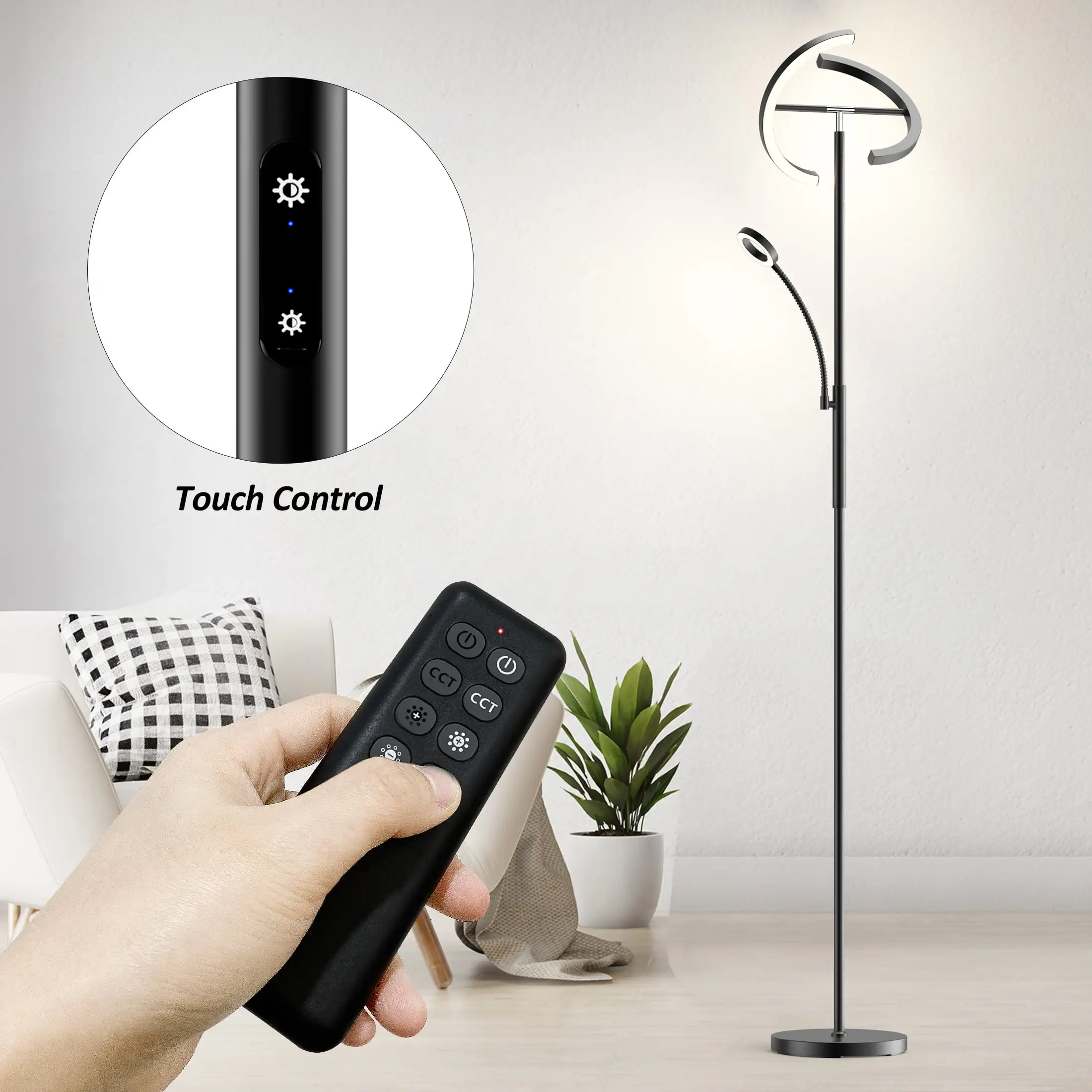 

Floor Lamp with Reading Light, 4 Color Temperature & Stepless Dimmable, Black