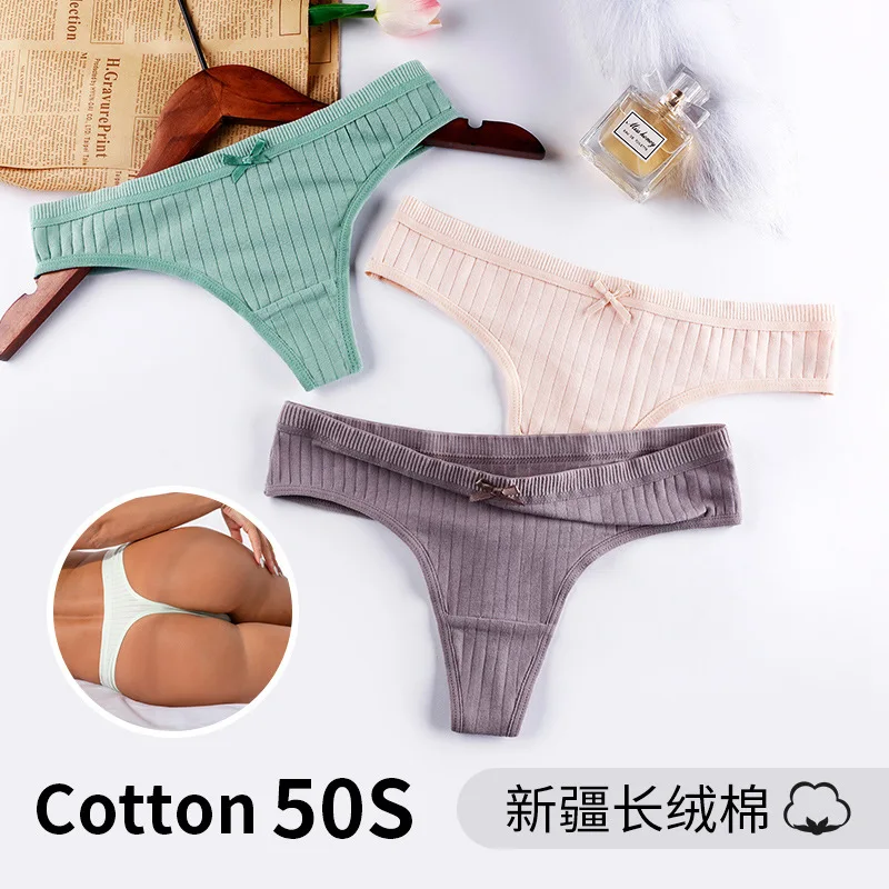 

Thread Cotton Woman Sexy Bow Low-waisted Temperament And Interest Underpants Teenage Women's Pure Cotton Thong