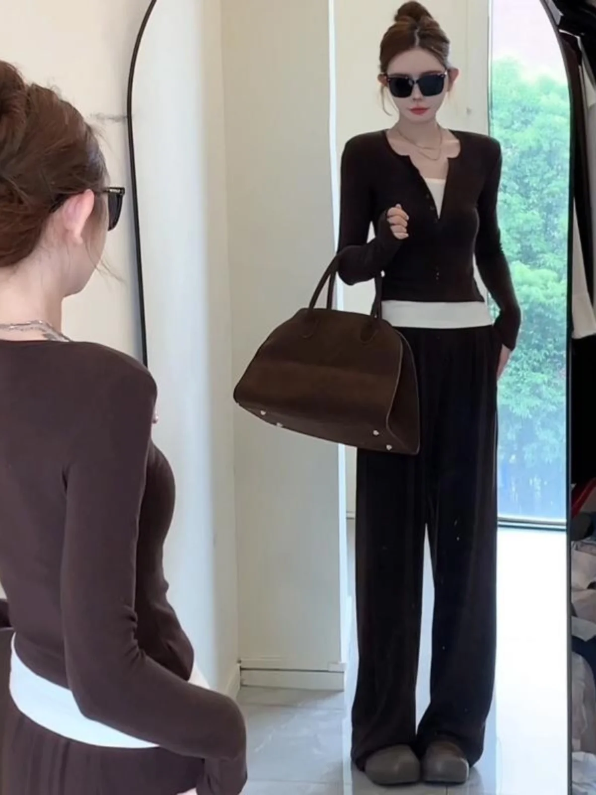 Повседневный модный комплект Design Sense для женщин осень 2024 новый искусственный топ