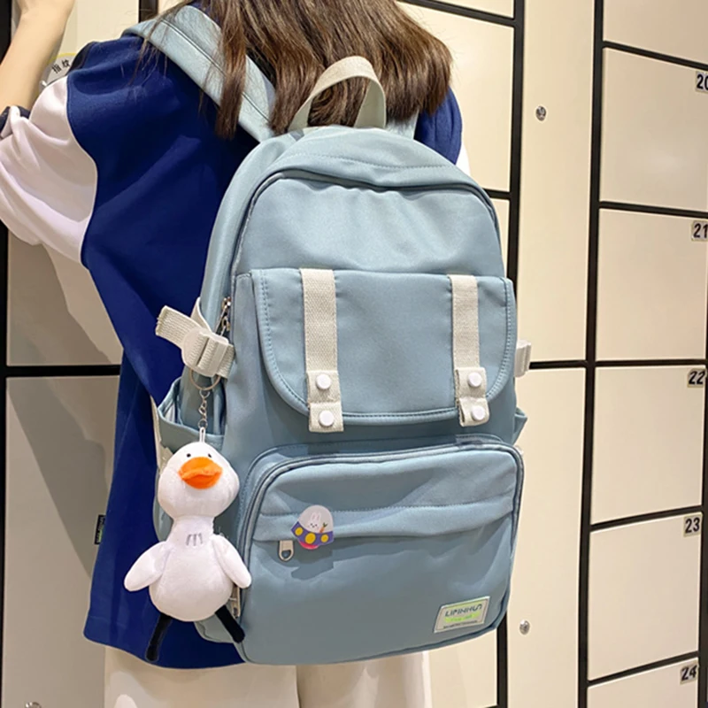 

2021 New Simplicity Dormitory Wind Teenage Girl Student Bag Solid Color Women Rucksack Large Capacity Schoolbag Travel Backpack