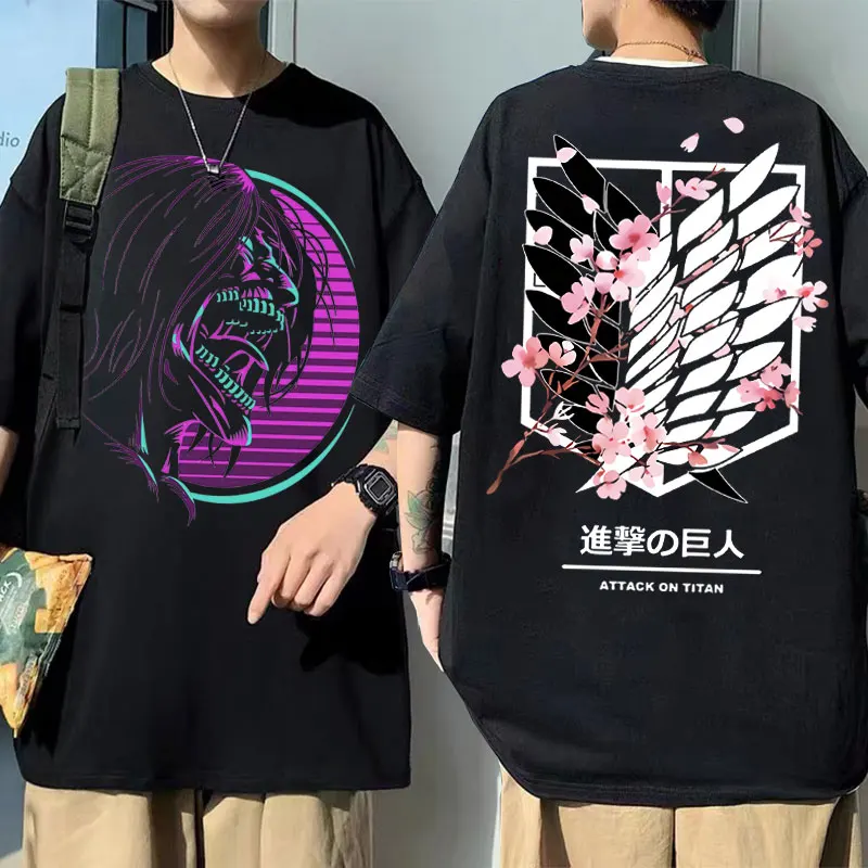 

Japanese 90s Manga Men Women Fashion Oversized T-shirt Mens T Shirts Anime Attack on Titan Eren Jaeger Double Sided Print Tshirt