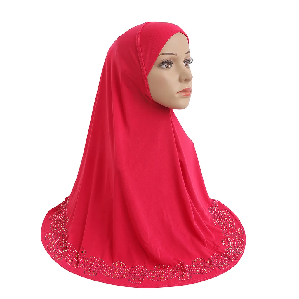 H001 high quality medium size 70*70cm muslim amira hijab with rhinestones pull on islamic scarf head wrap  muslim fashion