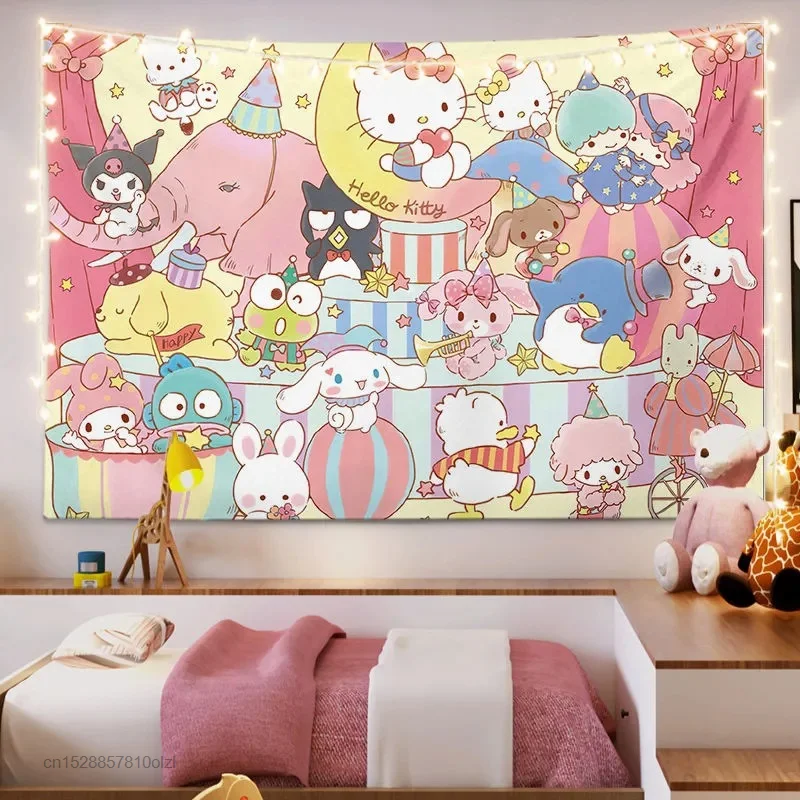 Kawaii Sanrio гобелен Hello Kitty My Melody Cinnamoroll Kuromi милый мультяшный фон Декор для гостиной |