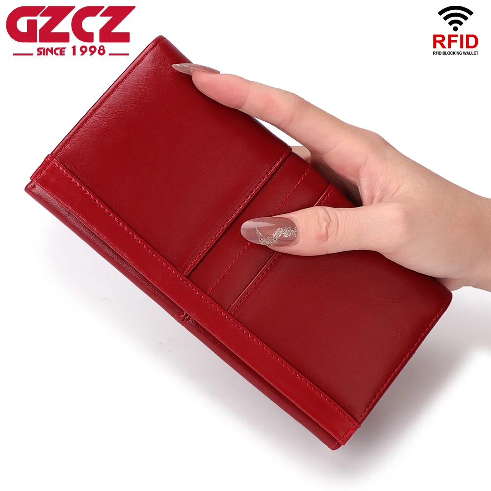 Carteira de Couro Titular do Cartão Rfid Moda Feminina Genuíno Longo Embreagem Dinheiro Bolsa Capa Passaporte Marca Luxo Senhoras Acessível id Crédito