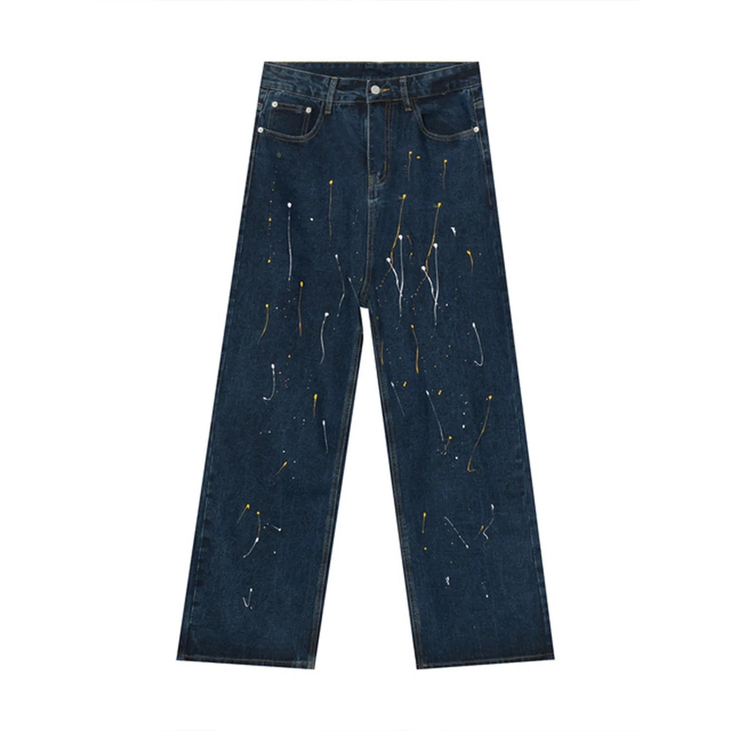 Splash Ink Graffiti Paint Dot Y2k Jeans Men's Korean Version Loose Straight Wide-leg Pants Men and Women with The Same Style