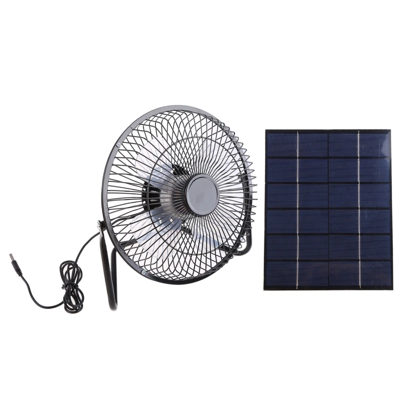 Solar Panel Powered / USB Charging Iron Fan 8" Cooling Air F