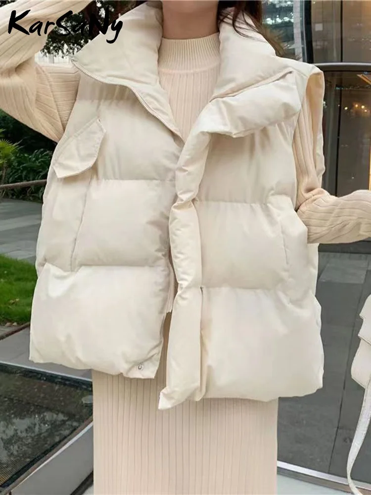 

KarSaNy White Down Cotton Padded Vests Woman For Winter Outwear Padded Women Thick Warm Sleeveless Jackets For Women 2023