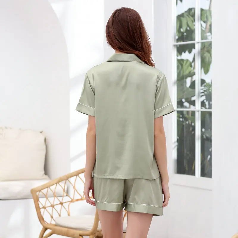 silk pajamas Satin pajama set 2 Piece Set Short Sleeve Pijamas Women Sleepwear  Kids Nightwear Silk Pajamas Set pijamas women