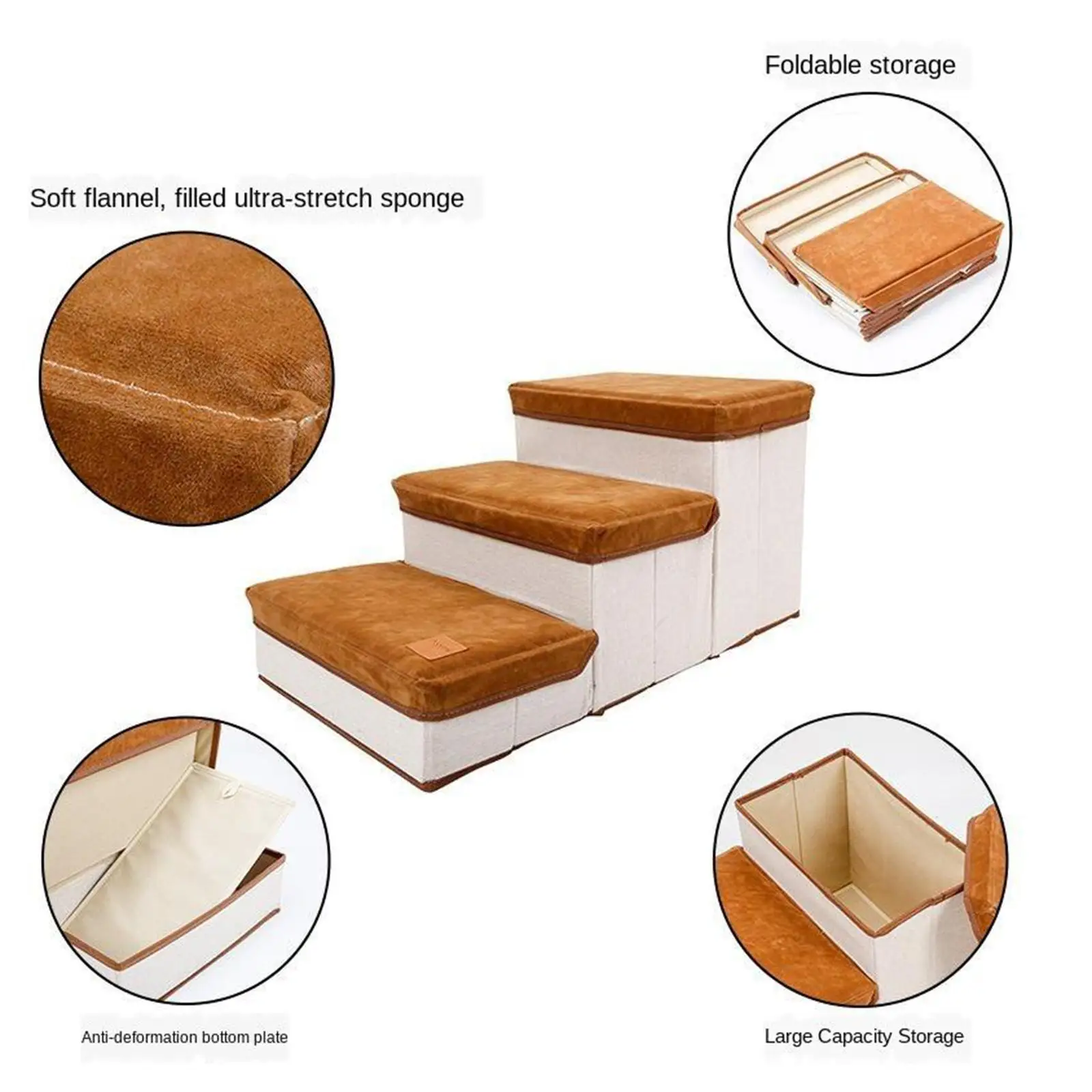 

Small Dog Cats Pet Stairs 3-Step for Pet Cat Dog Puppy Climbing Brown