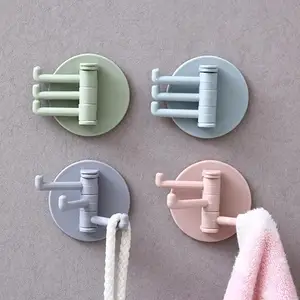 Вращающиеся настенные крючки, приклеивающиеся крючки с 3 отверстиями для подвешивания, многофункциональная деталь для кухни и ванной комнаты