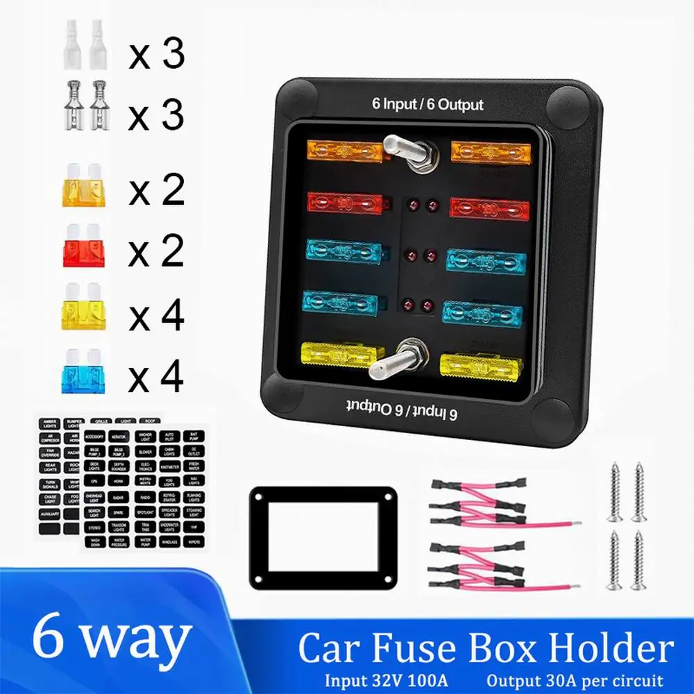 

12-32V 6 Way Car Boat Fuse Box Waterproof Fuse Case With LED Indicator Holder ATO/ATC Blade Marine Off-road Vehicle Accessories