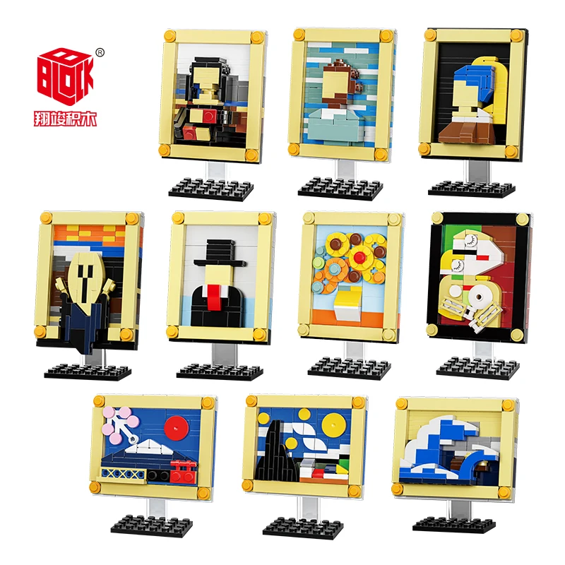 MOC Pixel Art-pinturas famosas, bloques de construcción, creativo, MINI noche estrellada, ladrillos, juegos de decoración del hogar, juguetes para niños, regalos para niños