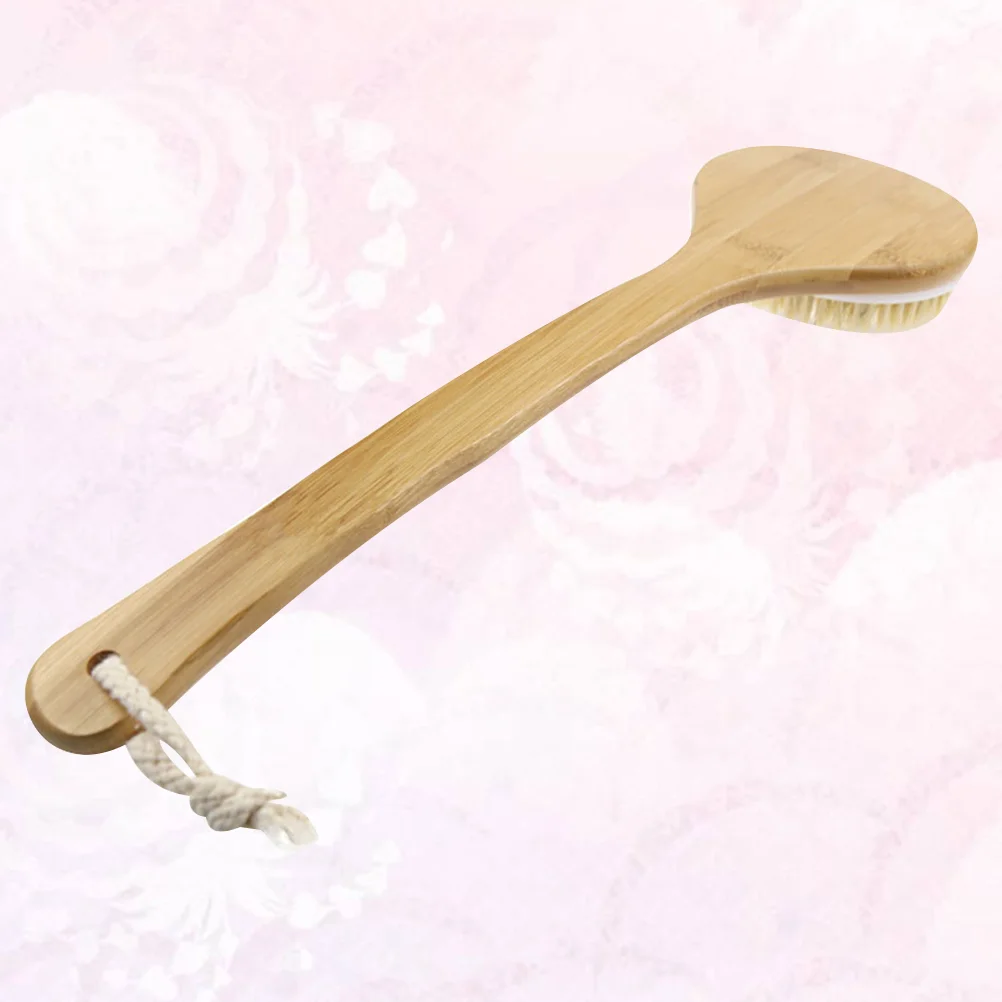 Щетка для ванны с изогнутой длинной ручкой из бамбука и щетины Нескользящая