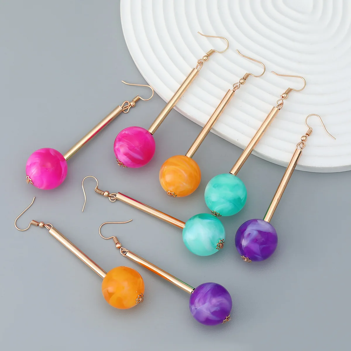 

2023 Trend New Candy Color Acrylic Beads Dangle Drop Earrings for Women Korean Fashion Holiday Party Jewelry Pendientes