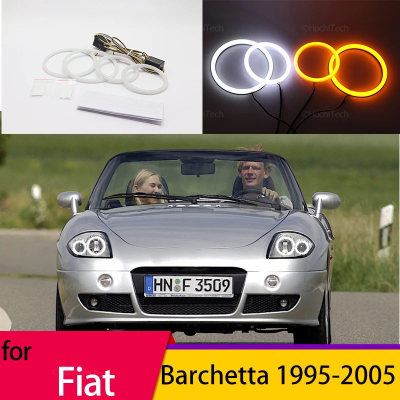 

White Yellow Halo Ring Angel Eyes Turn Signal Switchback Cotton LED Tuning Headlight Light Rings for Fiat Barchetta 1995-2005