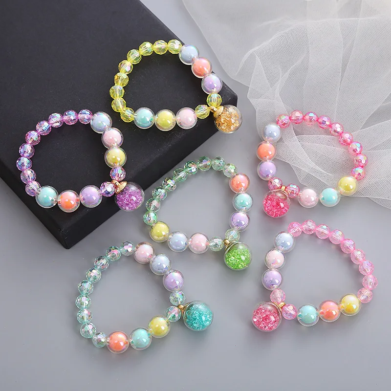 

Girl Birthday Gift Fashion Natural Wood Beads Jewelry Cute Bracelet For Children Party Wishing Bottle Bracelet Quicksand bottle