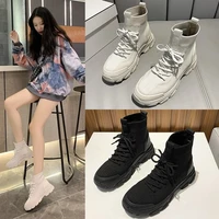 winter womens ankle boots breathable knitted 2022 fashion womens platform boots lace up mid boots womens shoes footwear