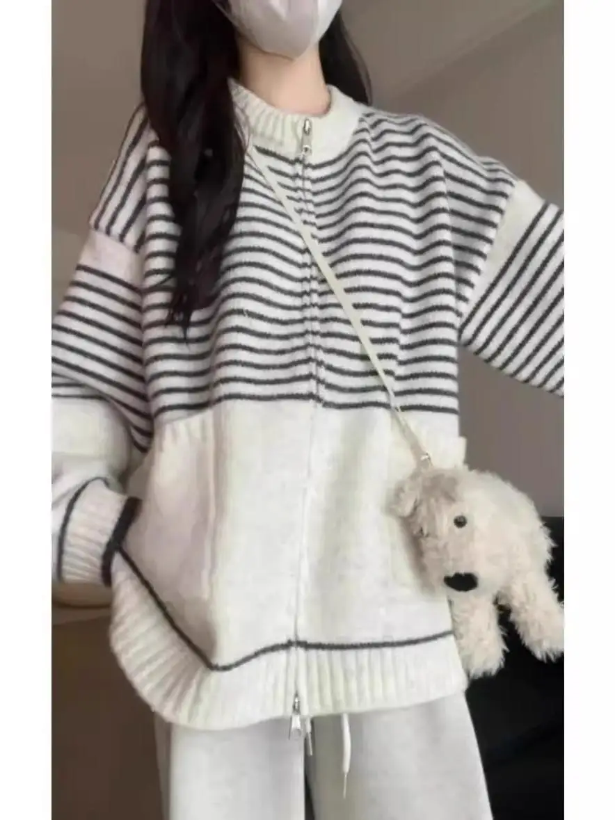 Корейская серия Idle Sle Wear в полоску верхняя одежда свитер осенне-зимний женский