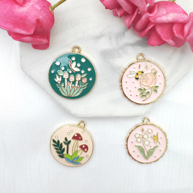

10pcs Alloy Drip Charm Round Cartoon Plant Charm Earring Pendant DIY Keychain Pendant Enamel Charms Jewlery Charms