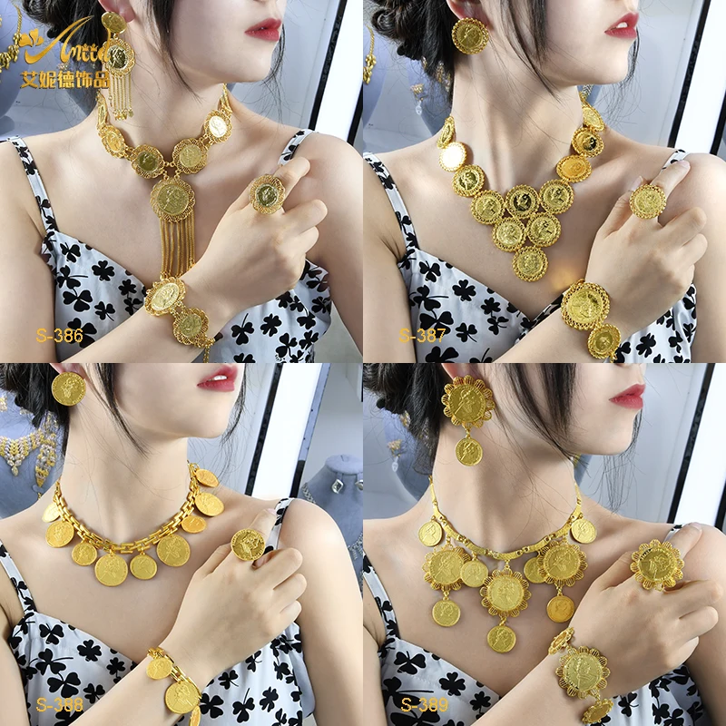 

ANIID Indian Fashion Plated Gold Coin Necklace Jewelry Sets For Women Ethiopian Moroccan Jewelry Set Bridal Wedding Party Gifts