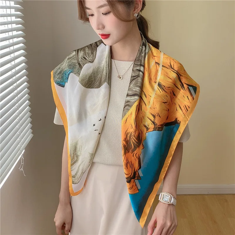 

Elegant Handkerchief Hijab Scarf for Women Square Shawl Wraps Neck Scarfs Ladies 90cm Floral Print Headband Bandana Head Scarves