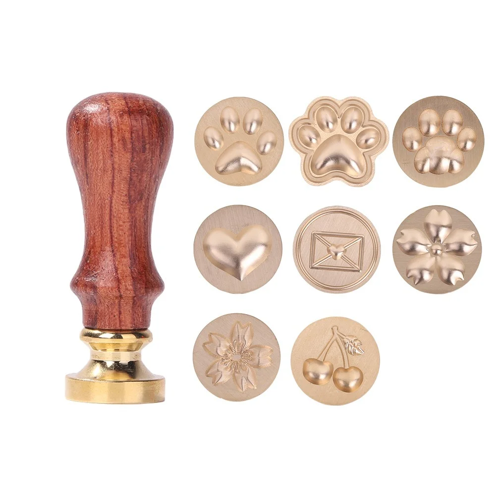 

Birthday Paint Seal On The Card Retro Diy Wax Seal Stamp Pattern Retro Lacquer Seal Head with Handle Envelope Decoration Metal