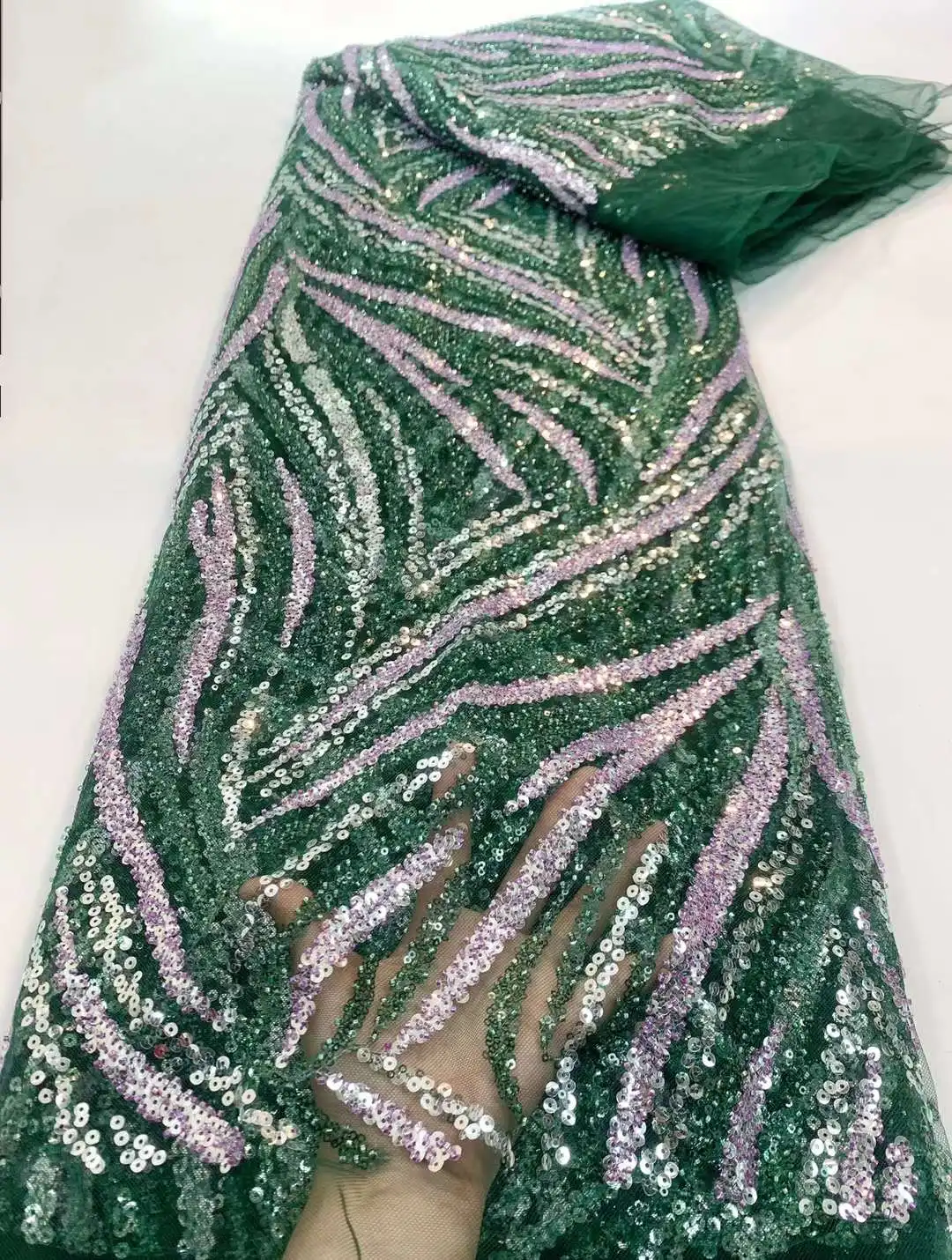 

Luxury African Beaded Tube Embroidery Lace Fabric With Sequins 2023 High Quality Nigerian Heavy Beaded Tulle Fabrics For Wedding