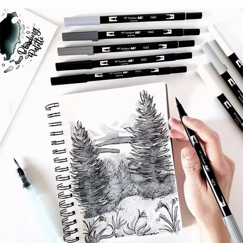 Фото Японская ручка TOMBOW с мягким наконечником, двусторонняя акварельная ручка ABT, цветная кисть для рисования, моющаяся, безопасная, нетоксичная, стойкая. №5
