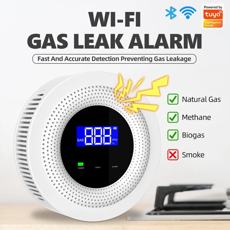 Датчик утечки природного газа Tuya с Wi-Fi и ЖК-дисплеем