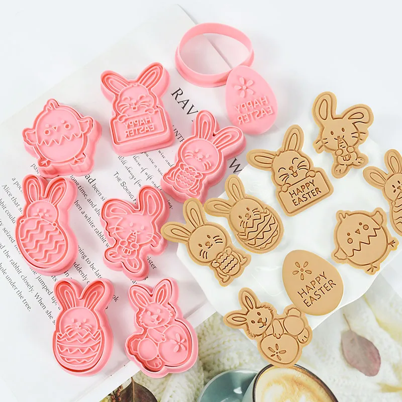 8pcs Cute Rabbit Cookie Embossing Mold For Easter Birthday Party Cake Decoration Children's Handmade Dessert Baking | Дом и сад