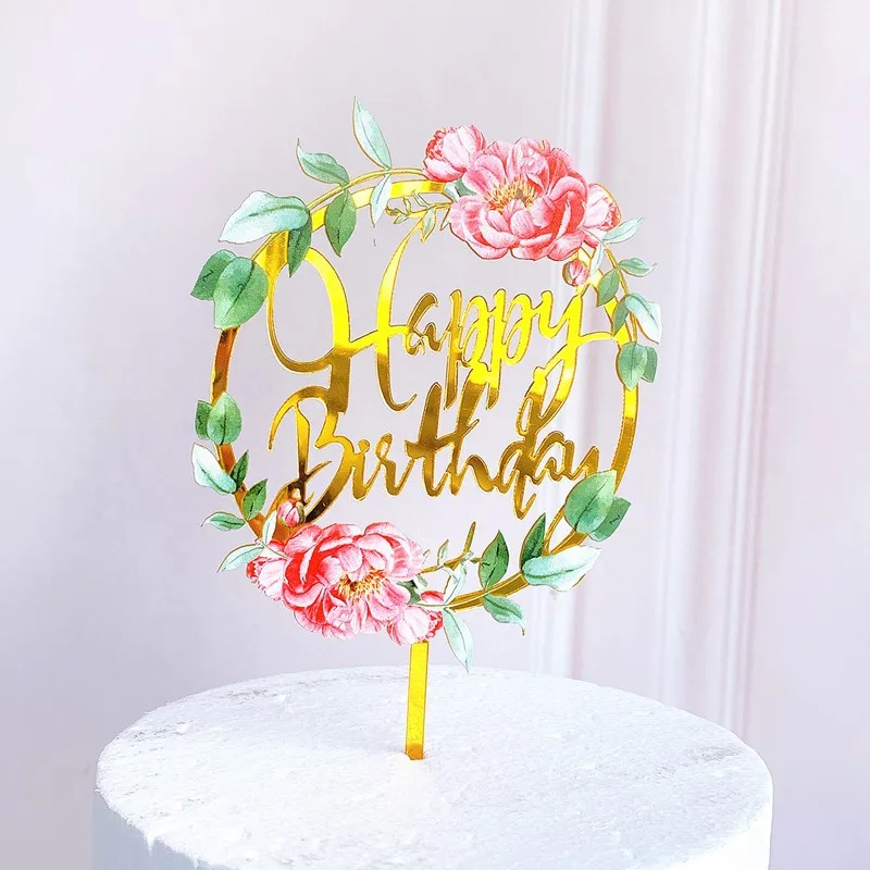 

Original Design Artificial Flowers Iron Acrylic Cake Toppers for Wedding Birthday Party Decoration Baking Suplies