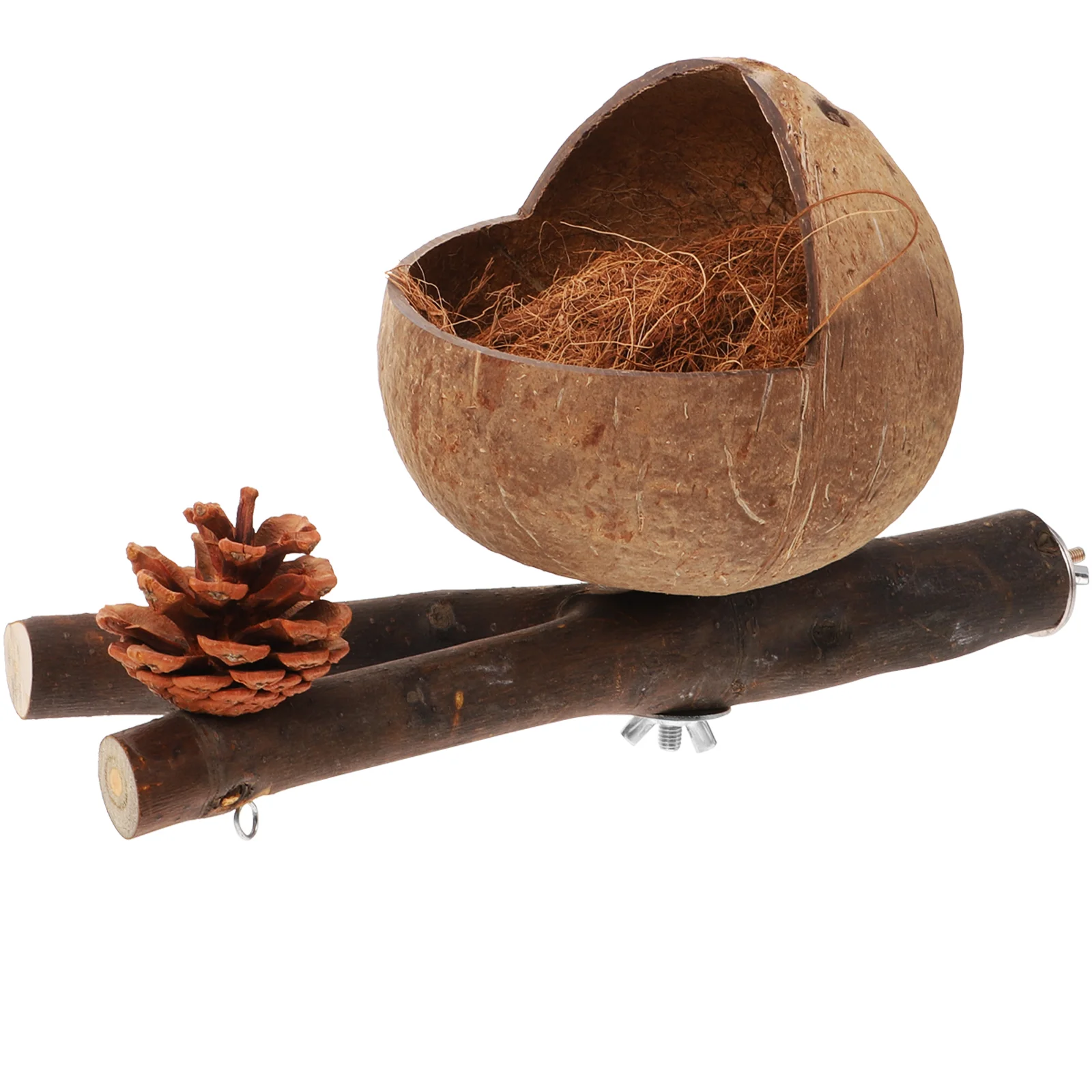 

Coconuts Shell Bird House Parrot Stand Perch Wooden Decorative Birdcage Birds Nest