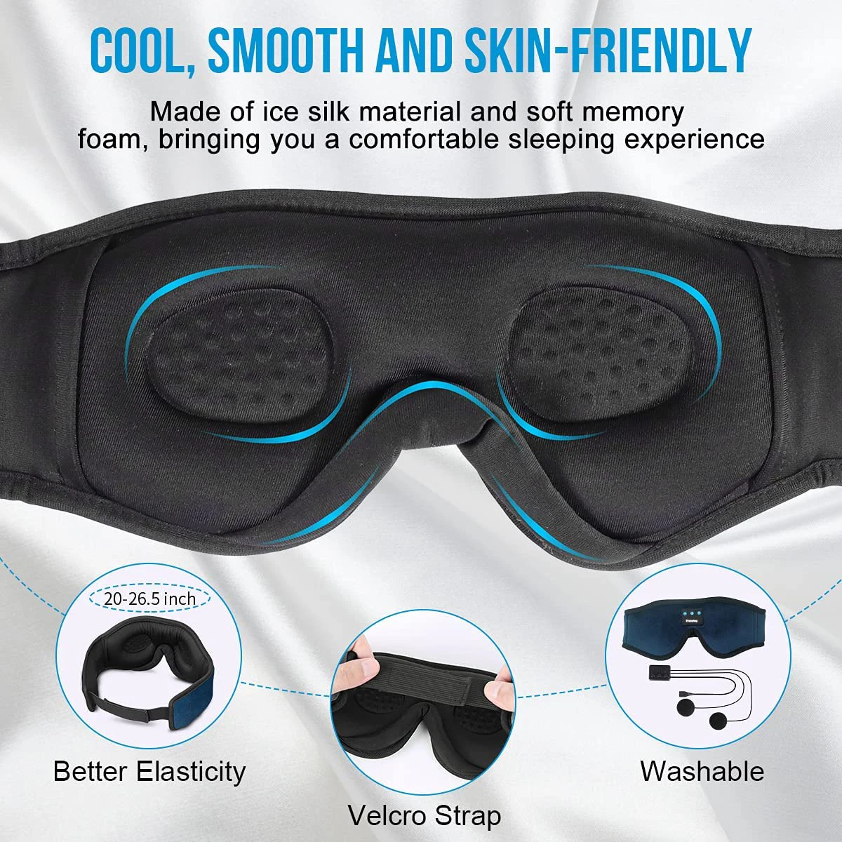 Sleep Headphones 3D Bluetooth 5.0 Headband Wireless Sleeping Artifact Breathable Music Eye Mask Earbuds for Side Sleeper Gifts images - 6