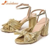 hot sale women sandals butterfly round high heels buckle strap open toe pink shoes women elegant sexy sandals big size 36 43
