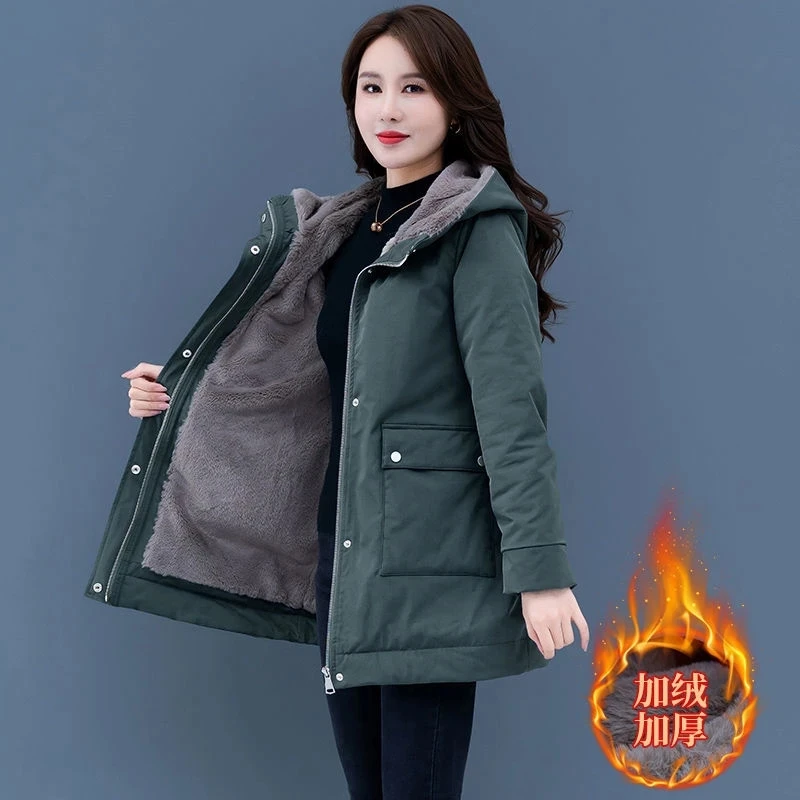 

2022 Autumn Winter Plus Velvet Warm Fleece Jacket Women's Loose Fleece Lining Overcoat Casual Female Lambswool Parkas Outwear