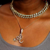 flatfoosie hip hop bling crystal cursive letter pendant necklace for women iced out initial name rope chain necklace new jewelry