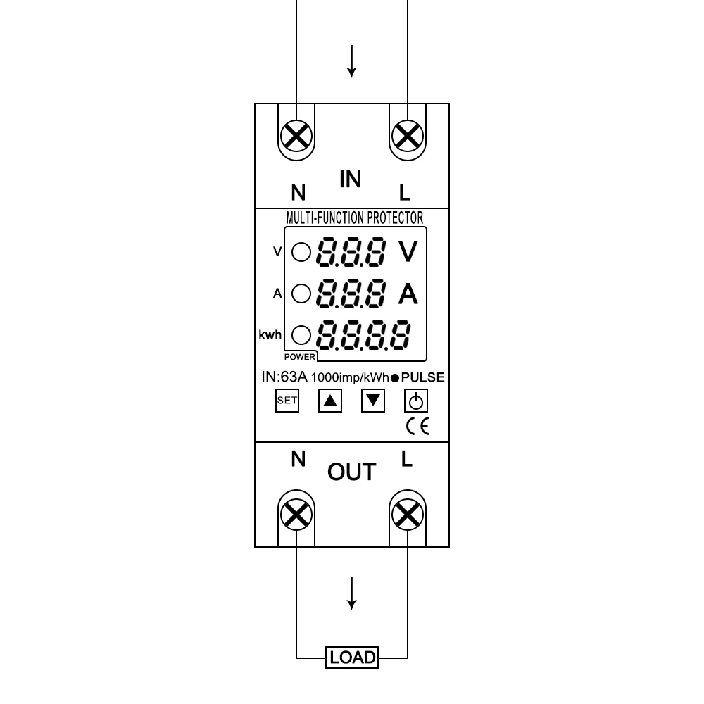 63A 230V Din-рейка регулируемое реле защиты от перенапряжения и пониженного