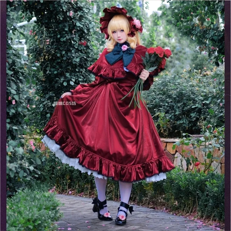 XT8Reiner Rubin Shinku Костюм Аниме Rozen Maiden Женское Милое Красное Платье Чистый Рубин Косплей Лолита Шляпа Парик Хэллоуин SXT6@! (art.: 3920d0641ca23) - 3920d0641ca23