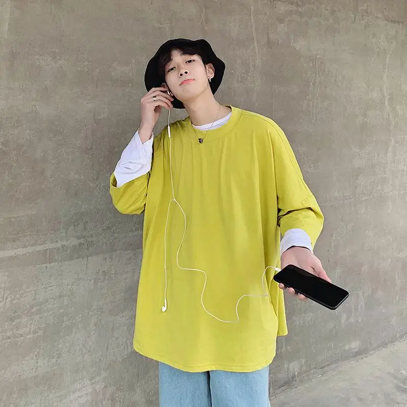 

Men Streetwear Loose Short-sleeved Tshirt Summer Korean Oversize T Shirt Men's Fashion Solid Color Cotton Casual O-neck T-shirt