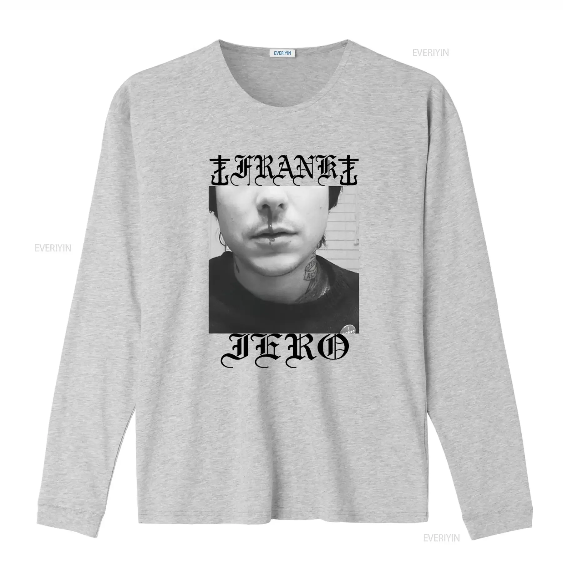 Фото Мужская футболка Frank Iero And The Celebration Nose Bleed Slim Fit, белая, среднего размера, винтажная, с эффектом потертости, с графическим принтом, дышащая, комфортная. №4