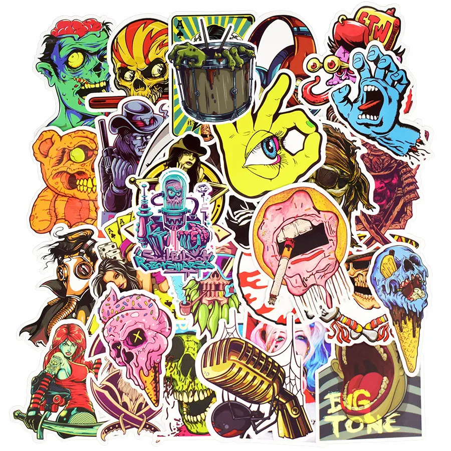 100 наклеек «Скелет» террор-рок. Темные, сексуальные, забавные, для самостоятельной наклейки на чемоданы, ноутбуки, холодильники, велосипеды, телефоны, автомобили и гитары.