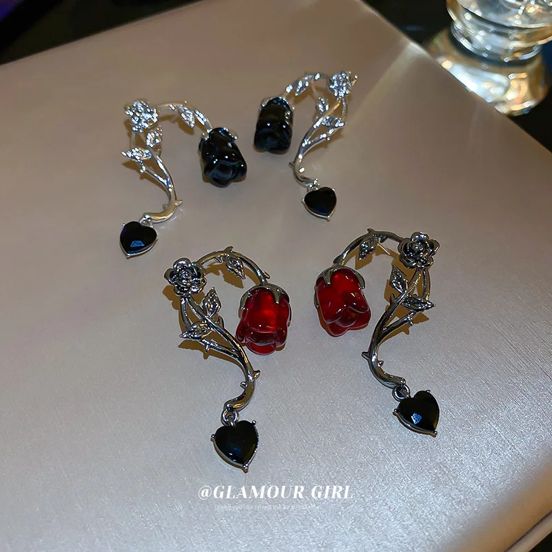 

Minar Creative Shinning Rhinestones Tulip Love Heart Pendant Earring for Women Lady Rose Flowers Dangle Earrings Party Jewelry