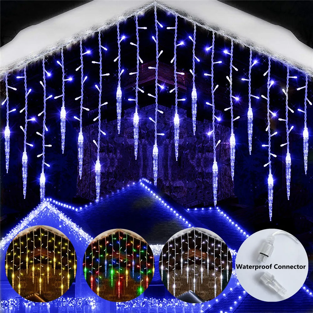 Guirnalda de luces navideñas para decoración navideña, cortina de carámbanos con caída de 0,3 M, 0,4 M y 0,5 M