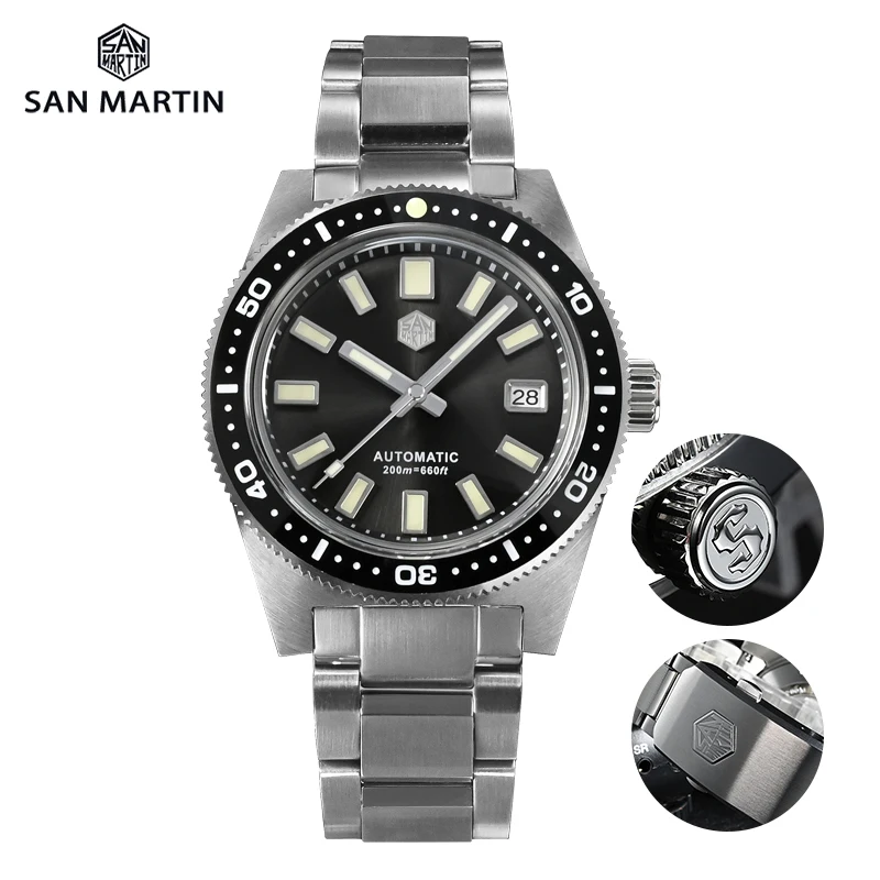 

San Martin Watch for Men 62Mas 40mm Dial Sapphire NH35 Automatic Mechanical Watches Stainless Steel Bracelet 20Bar Waterproof