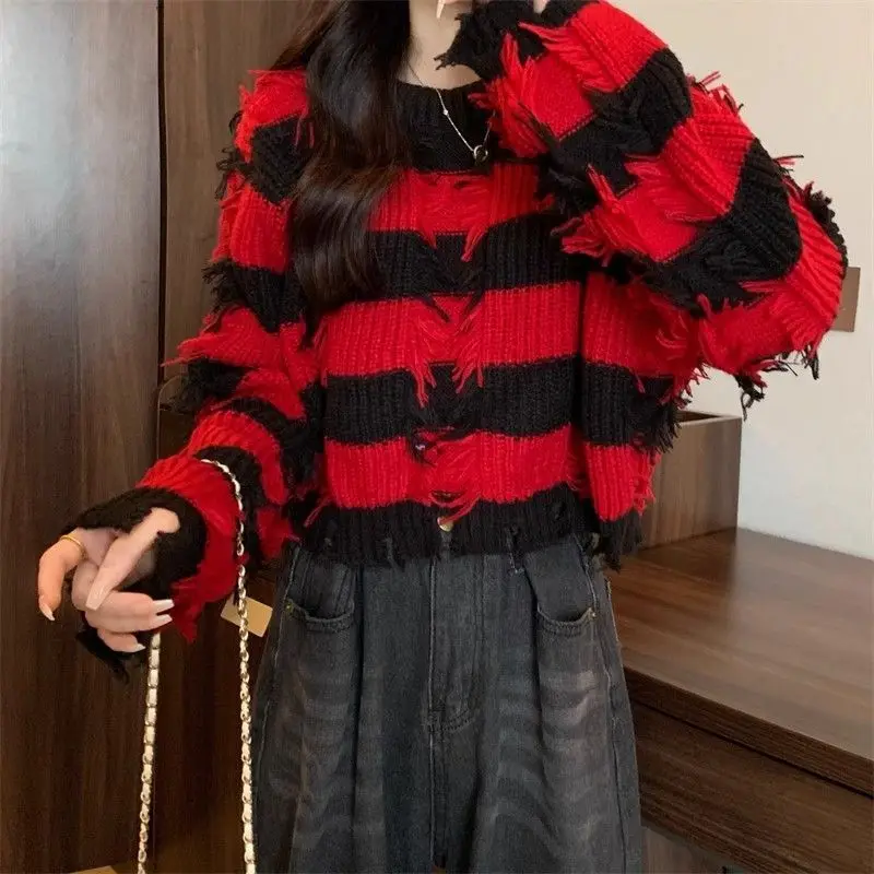 Полосатые пуловеры MiiiiX в корейском повседневном стиле Женский Осенний свободный