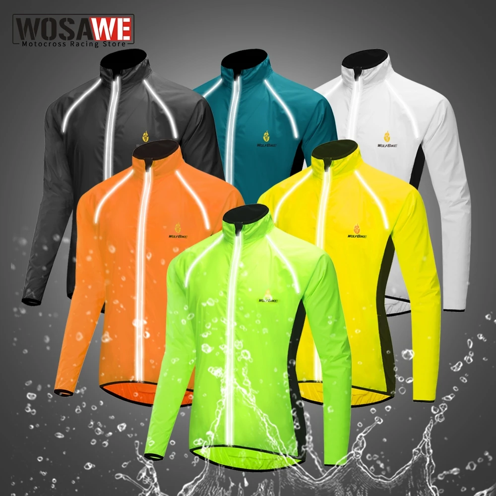 

WOSAWE Men's Windbreaker Motorcycle Jacket Waterproof Riding Jackets Reflective Long Sleeves Windproof MTB Coat Cycling Clothing