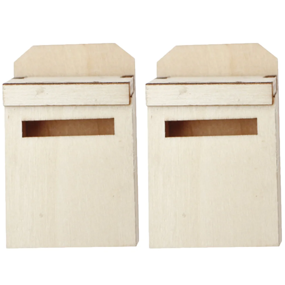 

2 Pcs Micro Landscape Mailbox Small Craft Toy Wooden Tiny Mini Figurine Mailboxes Kids House