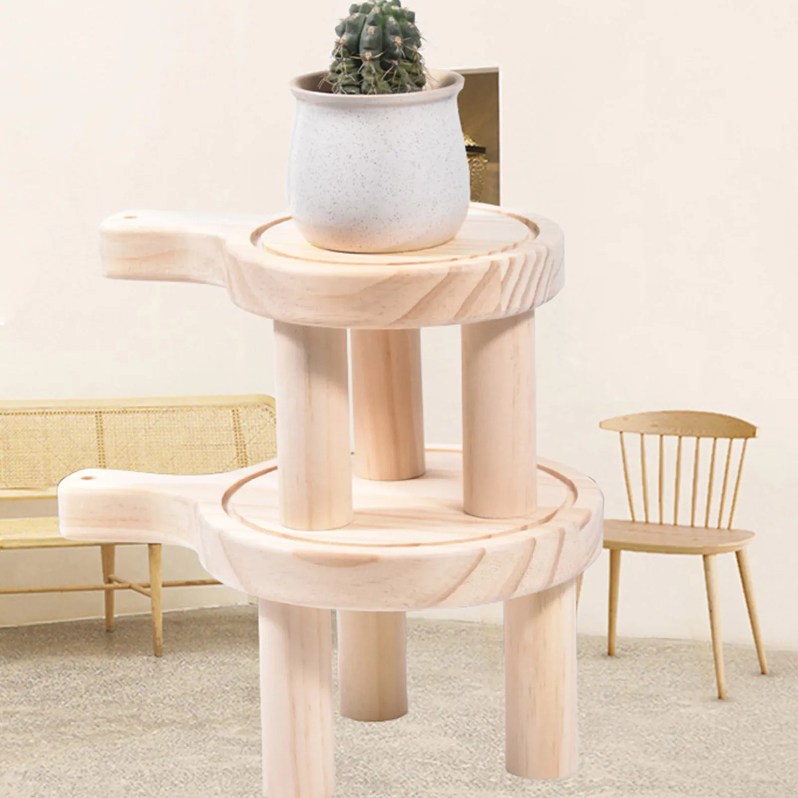 

Mini Wooden Stool Display StandWood Plant Stand Garden Plant Pot Display Stand Natural Wooden Flower Potted Plant Holder