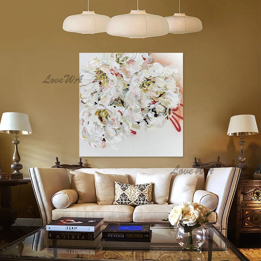 

100% Hand-painted Kitchen Wall Decor Unframed Canvas Abstract Landscape Painting Modern Art White Beautiful Pictures Of Flowers